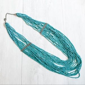 Multistrand Turquoise & Silver Seed Bead Necklace